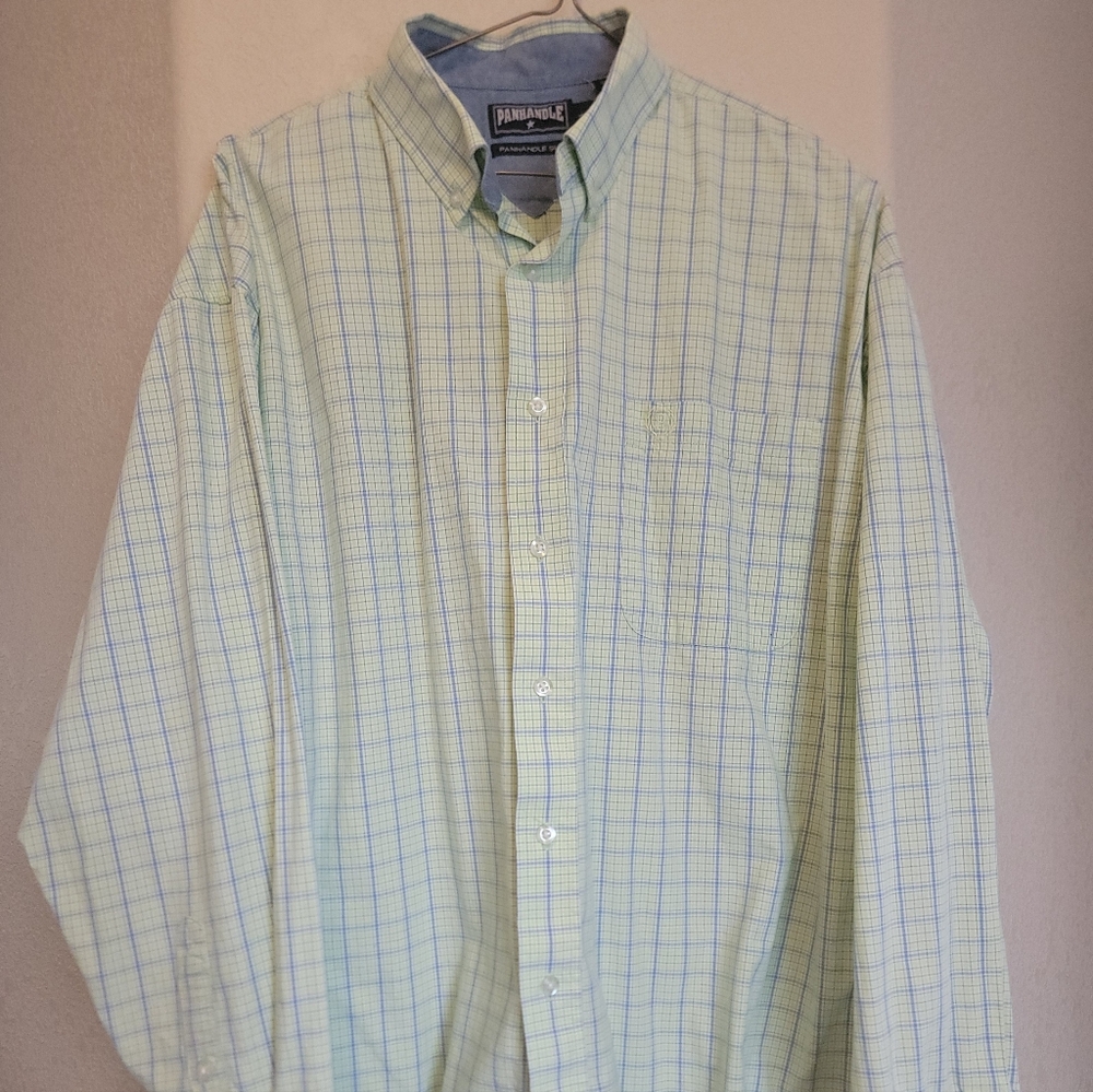 Panhandle Slim Western Button Down Shirt Mens Green Striped Long Sleeve Collared